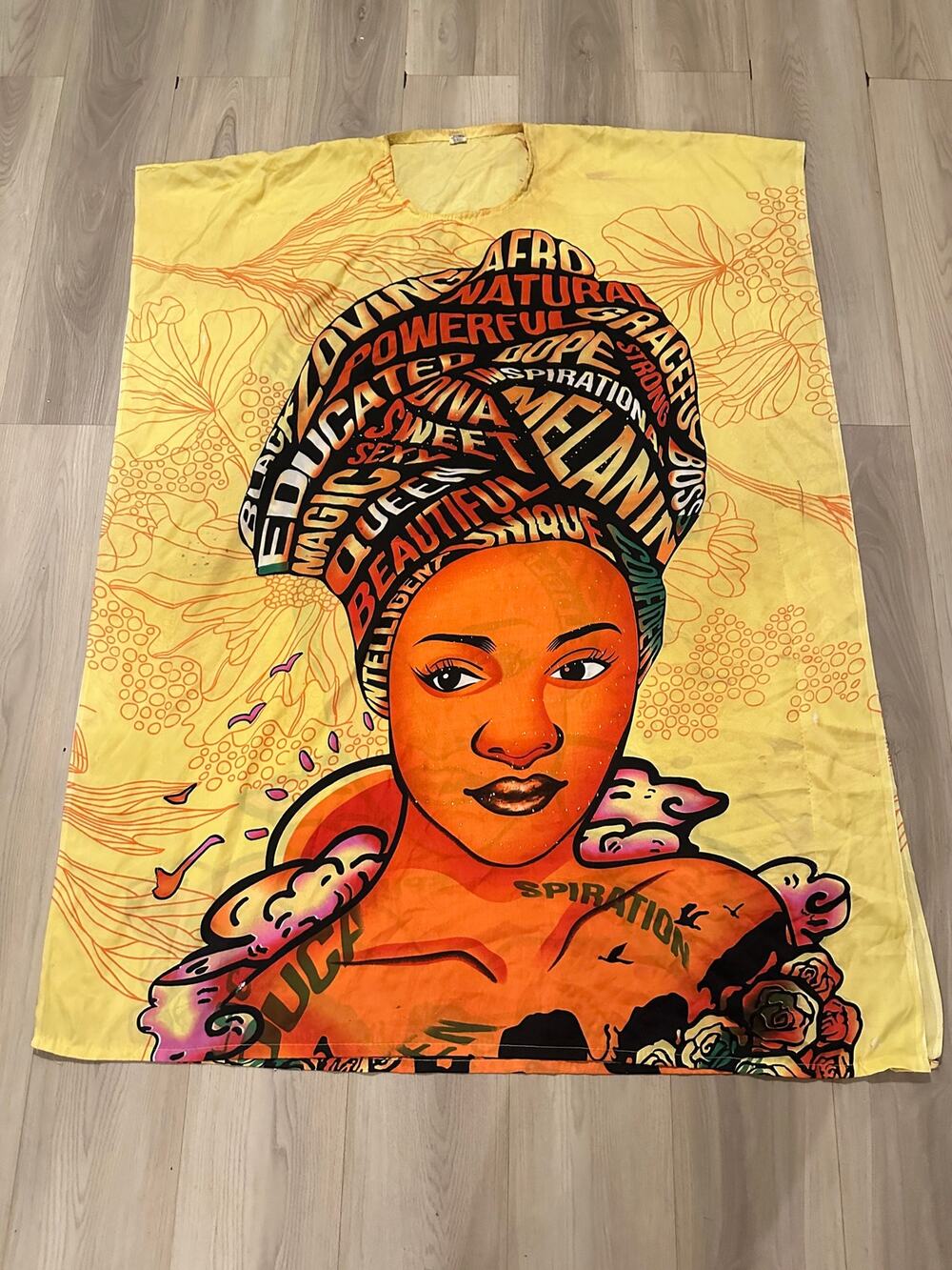 Ace Fashion Black Girl Magic Melanin Yellow Kaftan Maxi Dress One Size OS